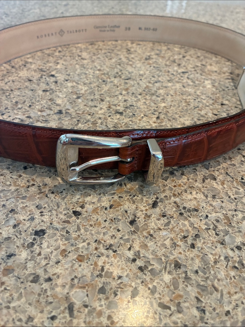 Robert Talbott Men's 38 Brown Leather Embossed Belt. Made in Italy